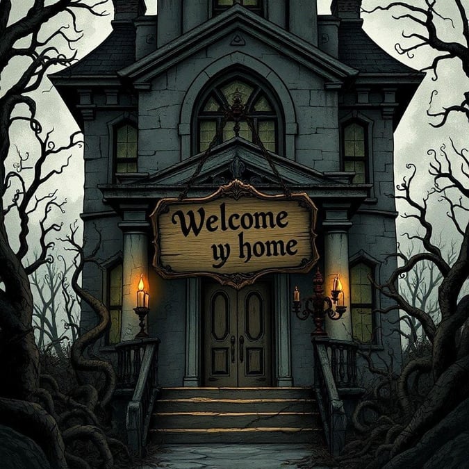 Batty bones welcome you home to this enchanted castle, where spooky decor and warm hues await.