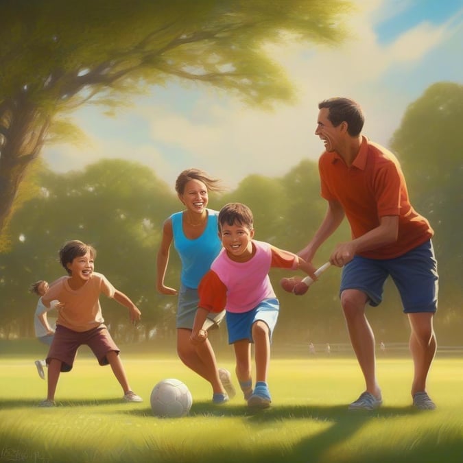 A father spends quality time with his two sons playing soccer on a beautiful day. Join the joyous moment captured in this Father's Day wallpaper.