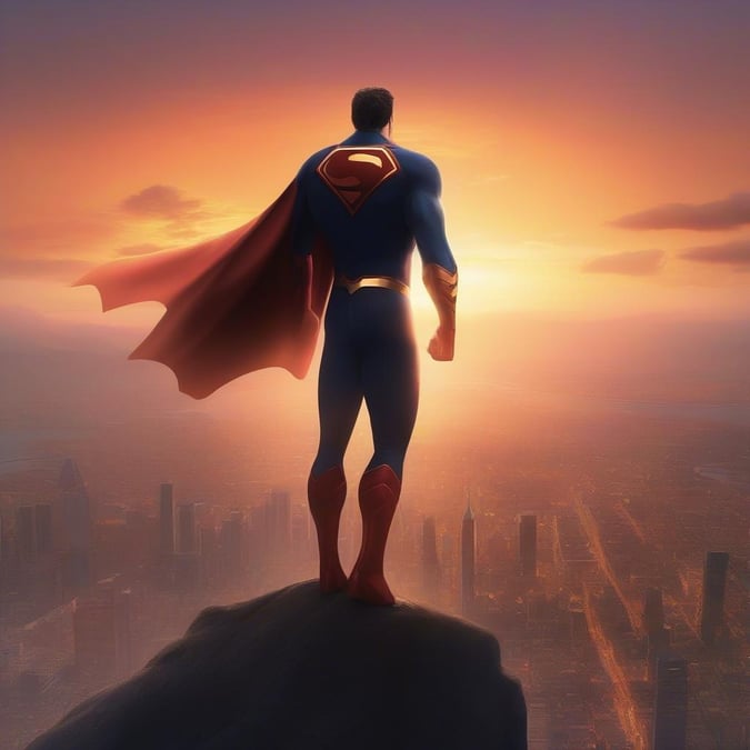 Este papel de parede apresenta o Superman em pé em um penhasco, olhando para a cidade. A imagem captura a essência do icônico super-herói, com seu traje icônico e postura poderosa.