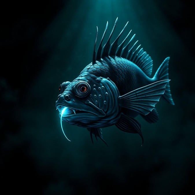 This is an eye-catching wallpaper featuring a stylized deep-sea fish, likely a species known for its vibrant colors and striking appearance. The fish's detailed scales and fins are accentuated in this image, making it a great choice for anyone who appreciates marine life or underwater beauty.