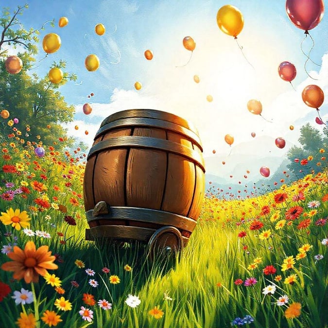 This vibrant wallpaper captures the essence of Oktoberfest, a world-renowned celebration of German culture and beer. The image features a colorful array of balloons, flowers, and a wooden barrel, evoking the festive atmosphere of the event.