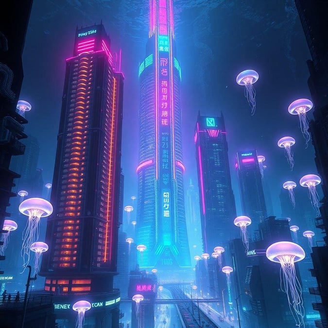 Get ready to immerse yourself in a futuristic world with this stunning 3D art wallpaper. Featuring a vibrant cityscape with neon lights and towering skyscrapers, this image is perfect for anyone who loves cutting-edge technology and urban landscapes.