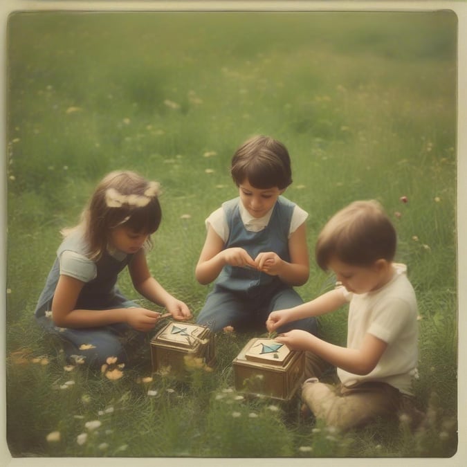 Two children and an adult, likely a family, enjoying the outdoors together during the Hanukkah festival. They are setting candles on small boxes to light the traditional menorah, creating a warm and festive atmosphere.