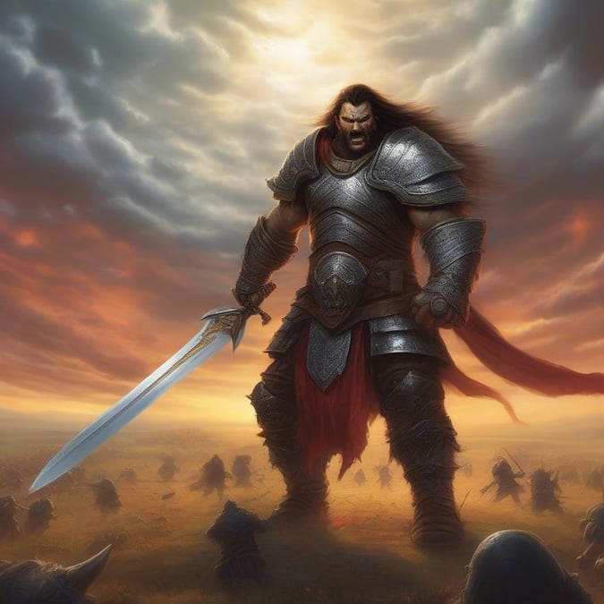 This fantasy warrior wallpaper is a stunning piece of digital art that brings the world of fantasy to your desktop or mobile device. The image features a powerful warrior standing tall, ready for battle.