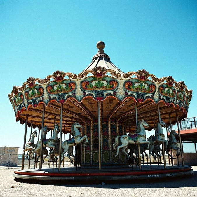 A classic merry-go-round with horses, perfect for a fun and nostalgic desktop or mobile wallpaper.