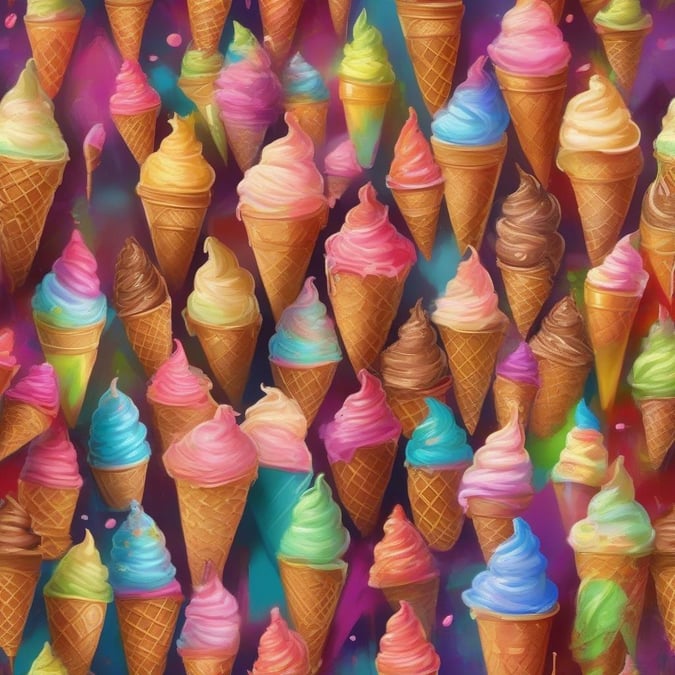 This wallpaper is a delightful treat for the eyes, featuring a vibrant array of ice cream cones in various colors. The colorful design is sure to add a pop of fun to any desktop or mobile device.