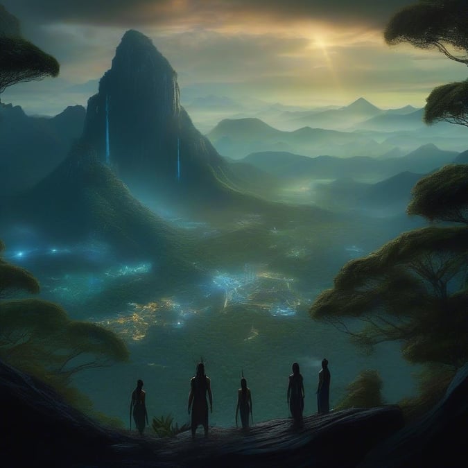 A group of adventurers on a journey through otherworldly landscapes, where nature meets the fantastical.