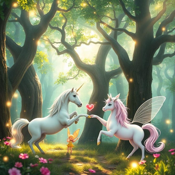 In the magical realm where unicorns roam, two hearts intertwined symbolize the enduring power of love. Embrace your inner romantic with this enchanting wallpaper for Valentine's Day.