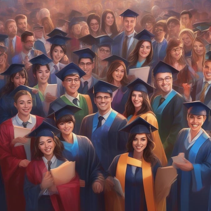 A celebratory scene of graduating students, each wearing their caps and gowns as they pose for a group photo.