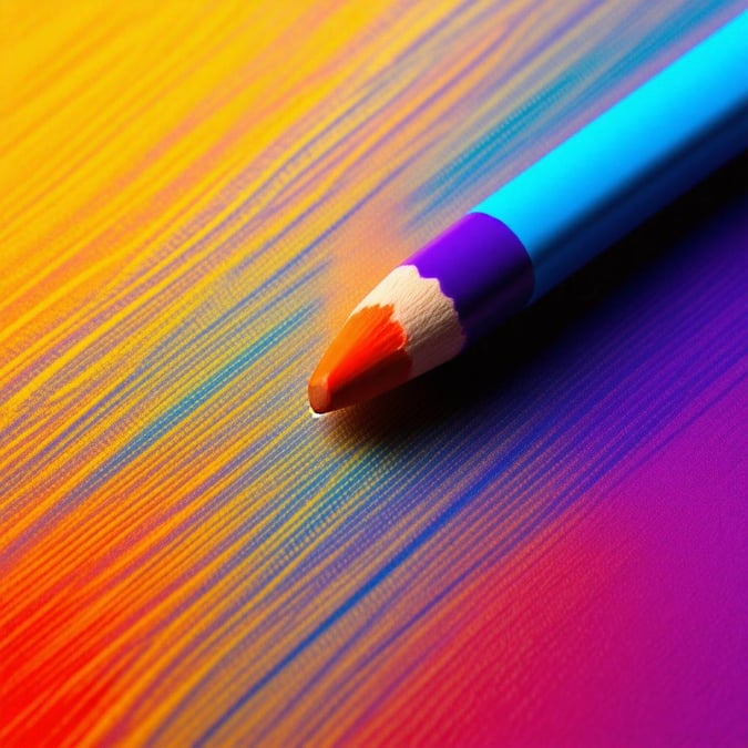 A vibrant blue pencil with a red tip, sitting on top of a lively multicolored background that evokes the spirit of art and creativity.