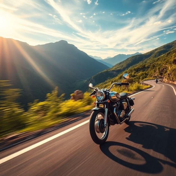 An exhilarating journey on the open road, with a motorcycle leading the way.