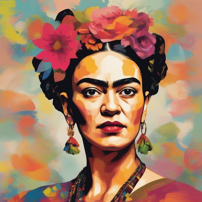 Meet the iconic Frida Kahlo, a renowned Mexican painter known for her self-portraits. Celebrated for her bold use of color and symbolism, Kahlo's art has left an indelible mark on modern art. Her life as a cultural legend is embodied in this vibrant wallpaper image that captures the spirit of her renowned self-portraits.