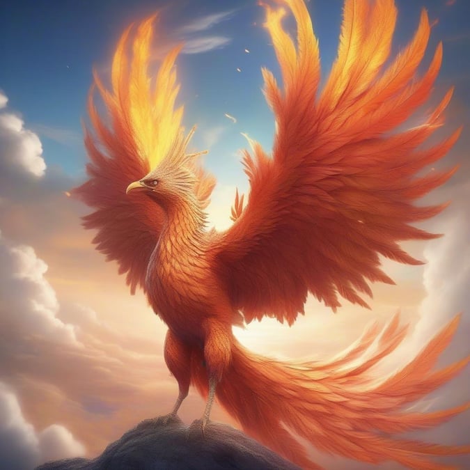 Embrace your inner fire with this fierce fantasy character, ready to take flight amidst the clouds.