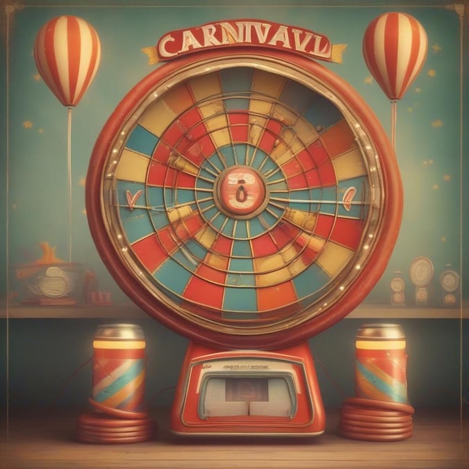 Elevate your games at the carnival with this classic red, white, and blue roulette wheel. The thrilling spin of a chance to win, surrounded by vintage charm.