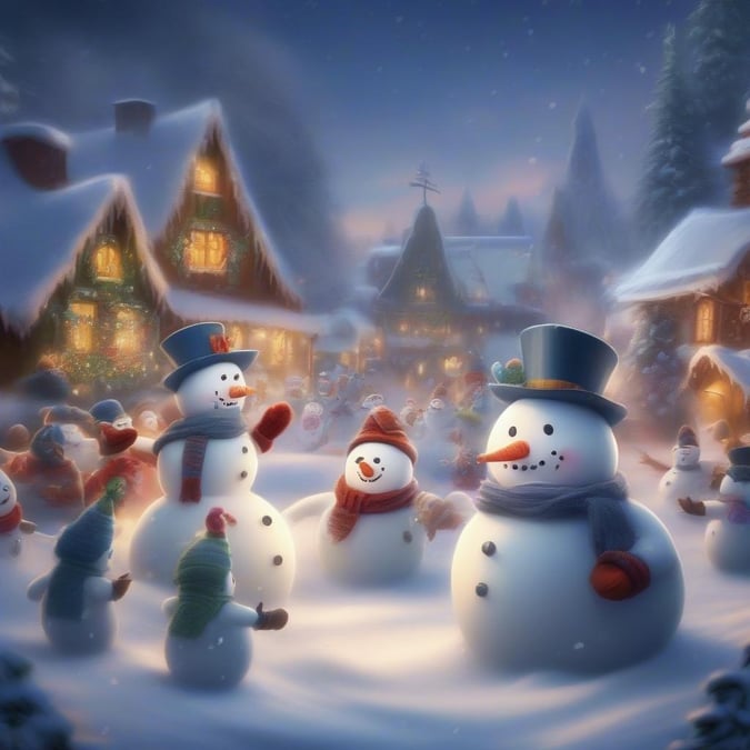 Get into the holiday spirit with this festive winter wallpaper, featuring a joyful snowman and his friends in a winter wonderland scene.