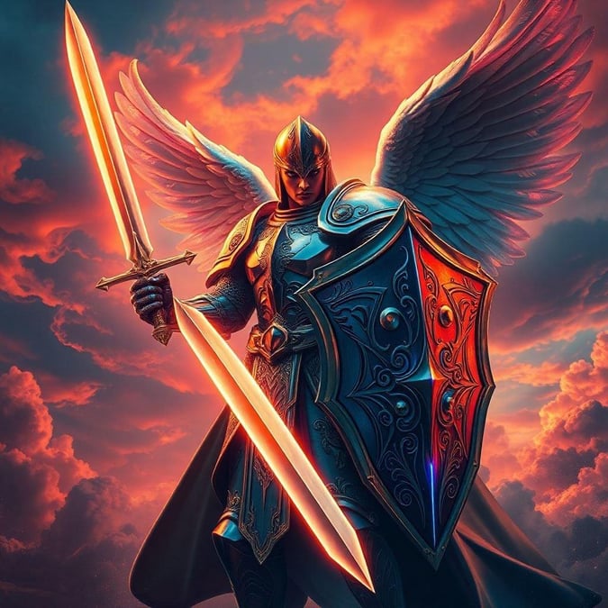 This epic fantasy character embodies valor, purity, and divine protection. Armed with a powerful sword and shield, the figure stands as a symbol of defense against all that is dark and malevolent.