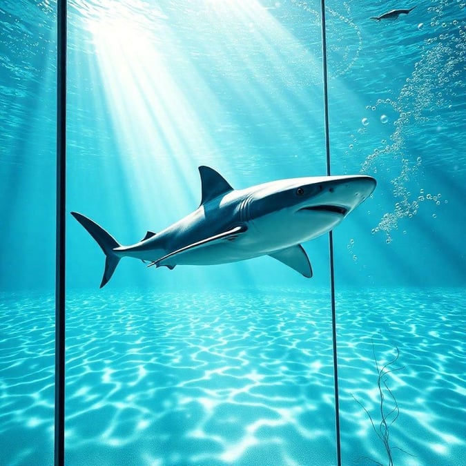 This beautiful wallpaper features a majestic shark swimming in the ocean, perfect for desktop and mobile use.