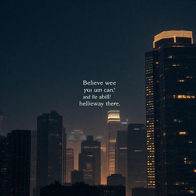 A motivational quote set against the backdrop of a bustling city at night, highlighting skyscrapers with lit windows.