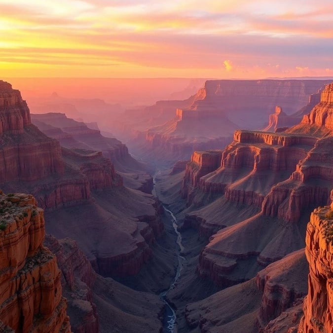 Bask in the warm glow of this stunning sunset as it illuminates the majestic Grand Canyon, a natural wonder that has captivated human imagination for centuries.