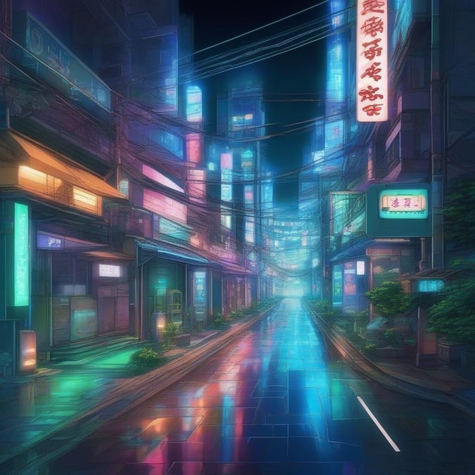 Dyk ned i den livlige verden af anime med dette fantastiske Tokyo gade om natten baggrund. Neonlysene og hologrammerne skaber en futuristisk atmosfære, mens den mørke baggrund tilføjer dybde til scenen.