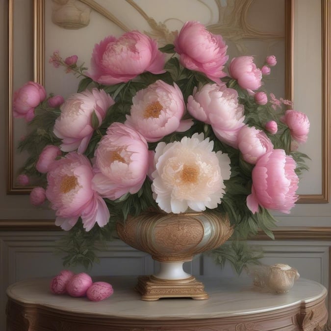 A bouquet of delicate pink peonies, full of bloom and elegance. A classic floral arrangement perfect for any occasion.