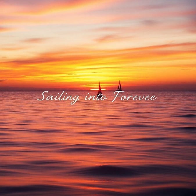 A romantic view at sunset, with a sailboat gracefully floating on the ocean horizon as the day turns to night.