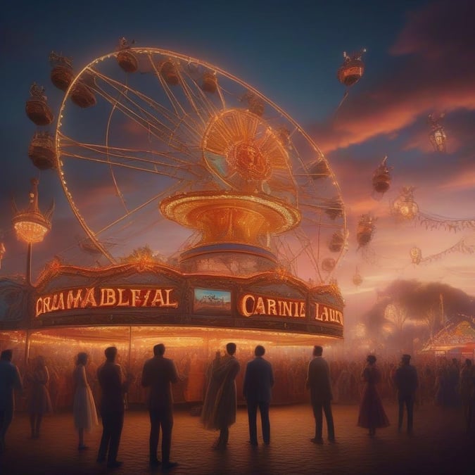 Captivating scene from the carnival with bright lights and a Ferris wheel under the night sky, luring in visitors for a memorable experience.