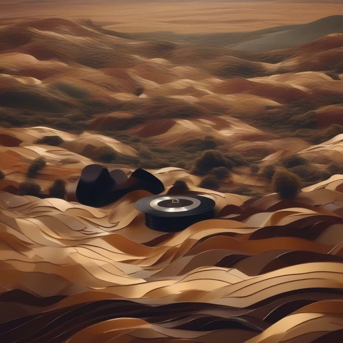 This stunning wallpaper features a vinyl record nestled in the sand, surrounded by the vast expanse of the desert landscape. The warm tones of the sand and the record's black surface create a striking contrast, while the desert plants in the background add a touch of natural beauty. Perfect for music lovers and nature enthusiasts alike, this wallpaper is sure to inspire and uplift.