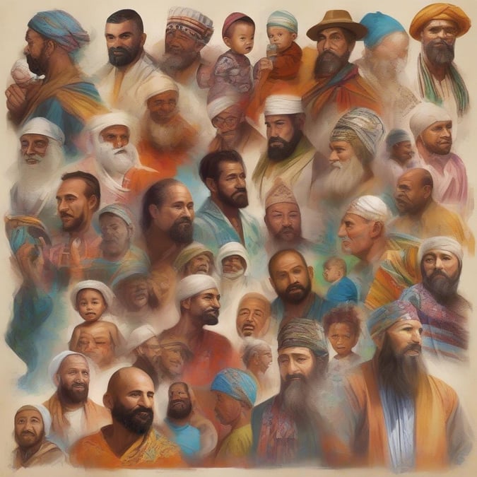 Celebrate Father's Day with this image, featuring a diverse group of men from various cultures and time periods. Each face holds wisdom, and together they paint a portrait of the enduring spirit of fatherhood.