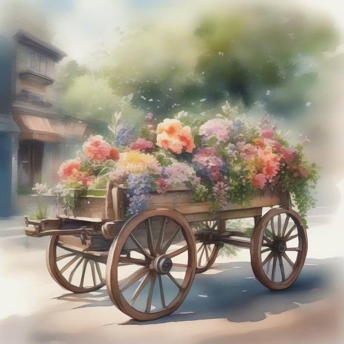 Step into a floral wonderland with this delightful wheelbarrow cart brimming with vibrant flowers. The rustic charm of the wooden cart contrasts beautifully with the lush greenery and colorful blooms, making for a perfect desktop or mobile wallpaper to bring a touch of nature's beauty indoors.