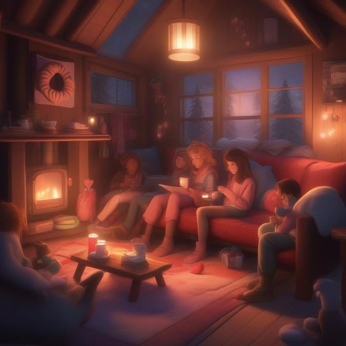 A heartwarming scene of a family spending quality time together on Valentine's Day, surrounded by the warmth and comfort of their home.