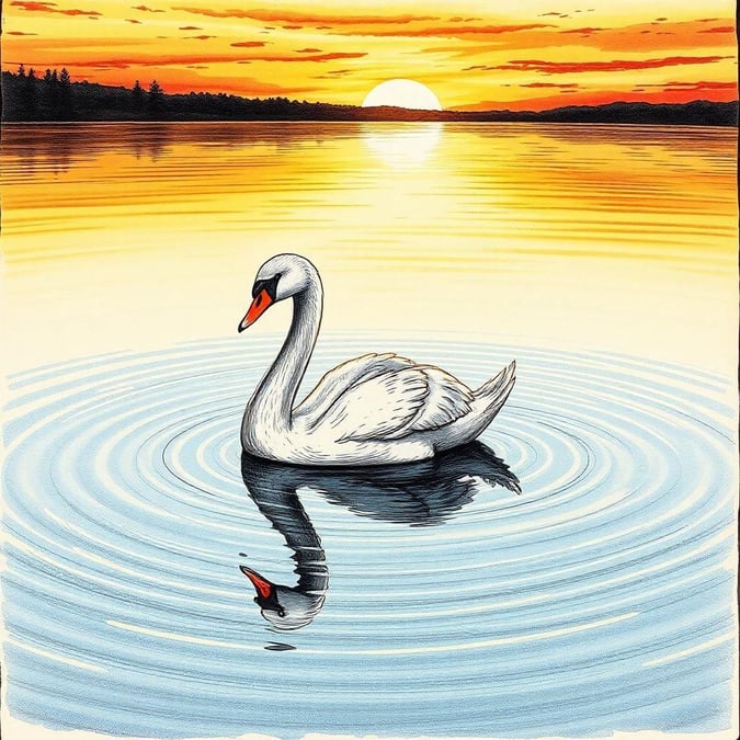 This beautiful wallpaper features a serene scene of a swan gliding across the water at sunset. The vibrant colors of the sky and the tranquil atmosphere make it perfect for desktop and mobile use.