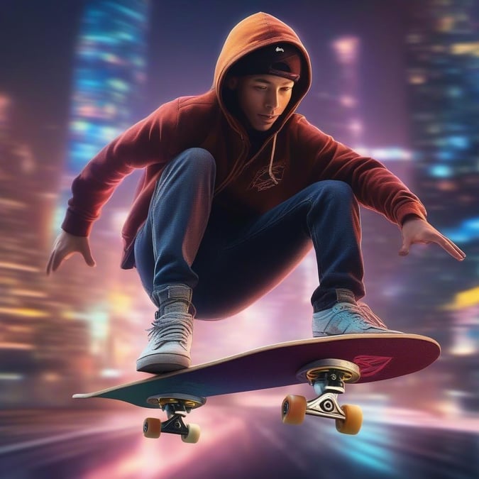 This stunning wallpaper captures the dynamic energy of a skateboarder in mid-air, showcasing their skill and athleticism.