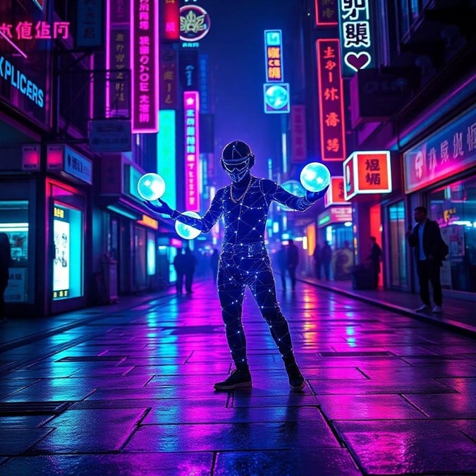 Immerse yourself in a vibrant world of neon lights and futuristic landscapes. Perfect for desktop and mobile wallpapers.