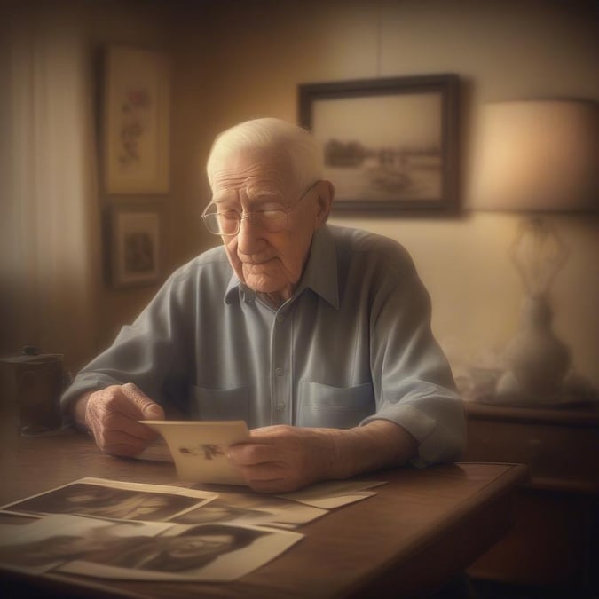 A heartwarming scene featuring an older gentleman immersed in cherished memories, perfect for the loving father on your mind this Father's Day.