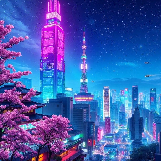 Experience the vibrant energy of Tokyo in this stunning anime-inspired cityscape wallpaper. With its kaleidoscopic skyline and bustling metropolis, this wallpaper is perfect for anyone who loves anime and Japanese culture.