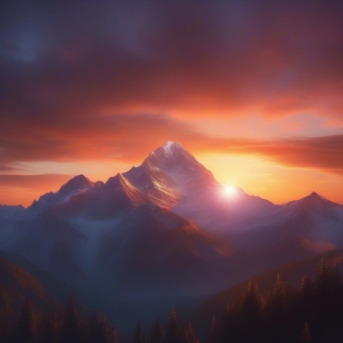 This breathtaking wallpaper captures the serene beauty of a mountain sunset, perfect for desktop and mobile use.