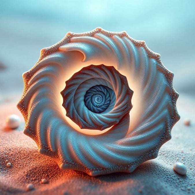 This mesmerizing wallpaper captures the intricate beauty of a sea shell, with a pattern that invites you to lose yourself in its spirals. The soft-focus background enhances the 3D effect of the shell, making it the perfect backdrop for any device.