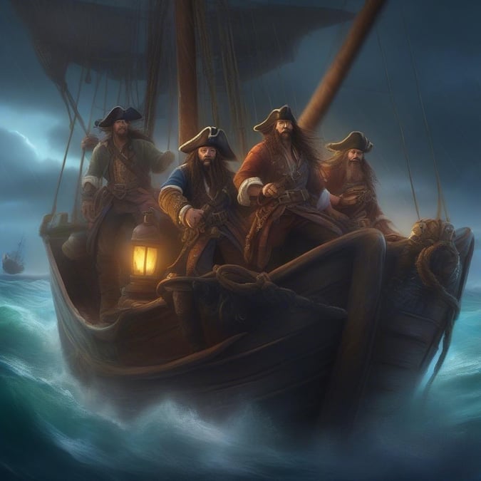 Ahoy matey, set sail with these swashbuckling pirates as they navigate the high seas. Perfect for desktop and mobile wallpapers, this image is sure to bring a touch of adventure to your day.