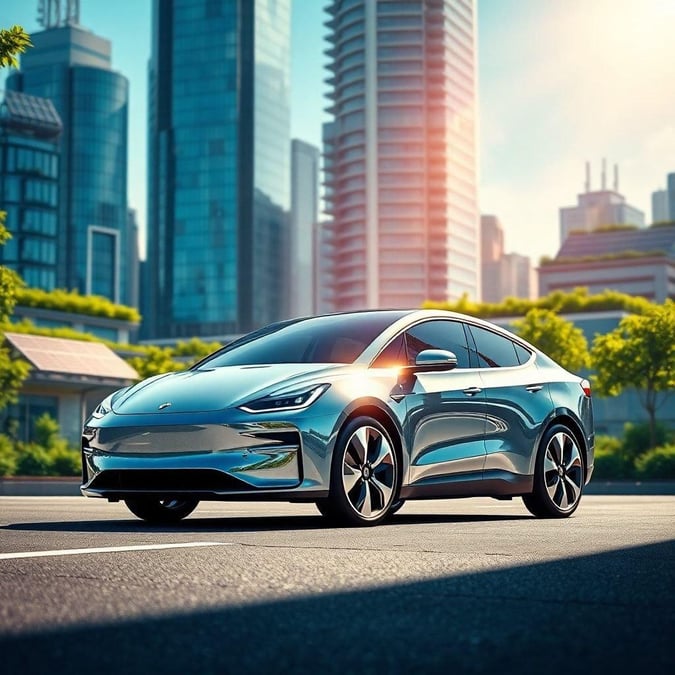 An electric Tesla Model 3 car, ready to take on the road with a sleek design and cutting-edge technology. Embrace the future of automotive innovation.