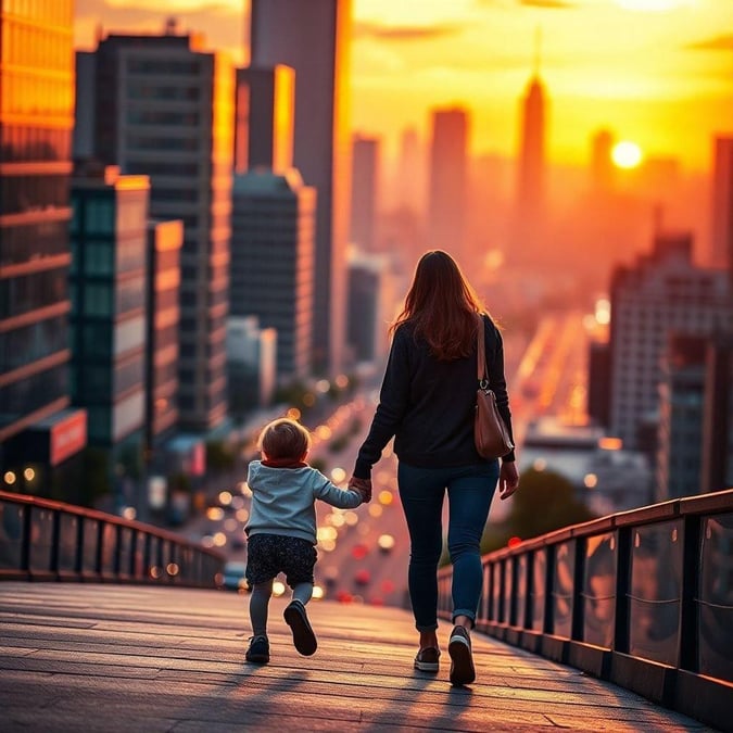 A heartwarming scene of a mother and child walking hand in hand, capturing the essence of Mother's Day.