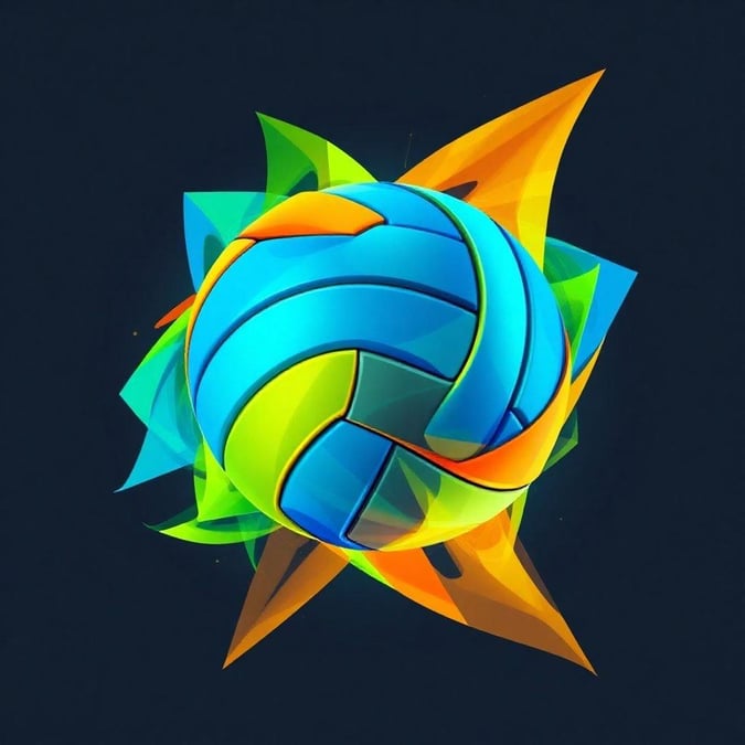 A vibrant, futuristic take on the sport of volleyball, showcasing an explosion of colorful lines around a glowing ball. This wallpaper is perfect for sports enthusiasts and fans looking to add some action to their desktop or mobile device.