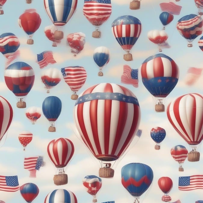 Celebrate the spirit of independence with this vibrant hot air balloon wallpaper, featuring a multitude of patriotic red, white, and blue balloons against a clear sky.