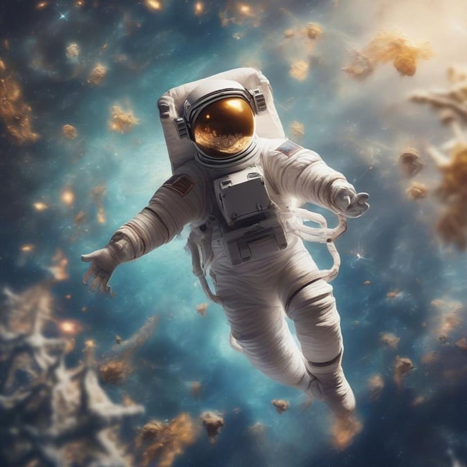 An astronaut embarks on an epic journey through space, surrounded by the wonders of the cosmos.