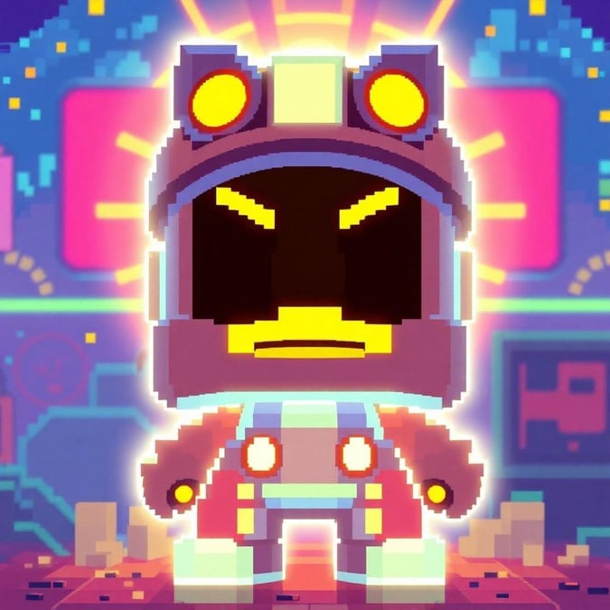 Embrace your inner gamer with this pixelated hero. Dressed in a suit of armor, he stands ready for adventure and excitement.