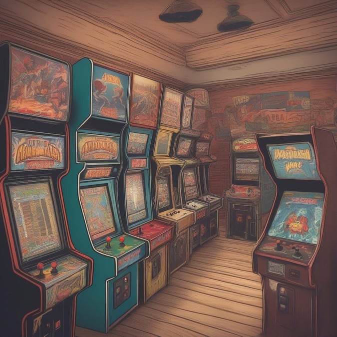 Step into a world of nostalgia with this vintage arcade wallpaper, where classic games and retro aesthetics come together to create a visually stunning and immersive experience.