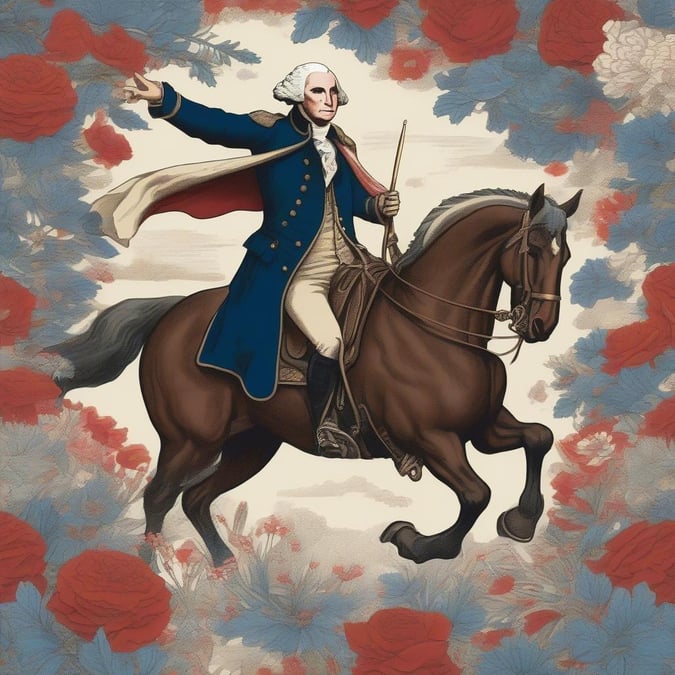 Get into the spirit of Independence Day with this stunning wallpaper featuring George Washington riding a horse. The image is perfect for desktop and mobile use, and is sure to add a touch of patriotism to any room.