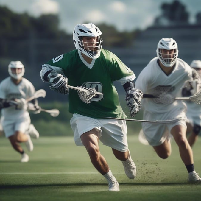 Get ready to score with this high-energy lacrosse wallpaper featuring three players in action.