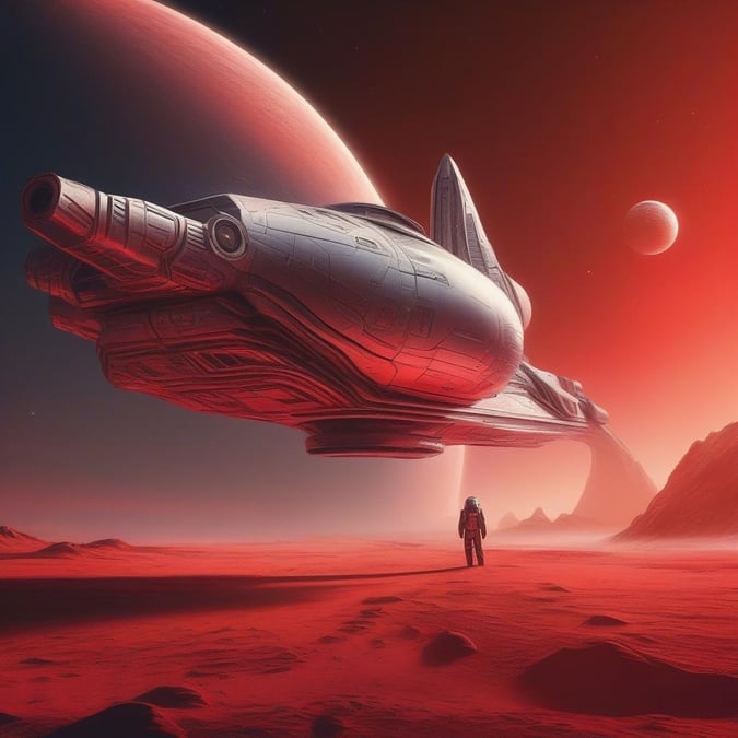 Exploring the red planet on a futuristic spaceship.