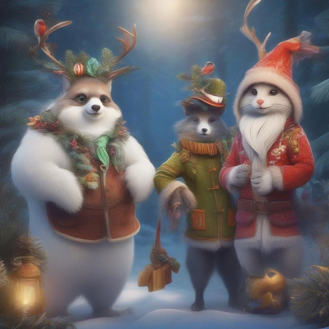 A trio of festive friends, ready to spread holiday cheer. Their Santa costumes are the perfect blend of whimsy and Christmas spirit.